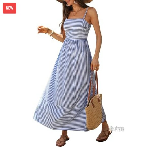 Maxi Dress Rayon Spaghetti Strap Smocked Back Flowy Summer Beach - Picture 2 of 8